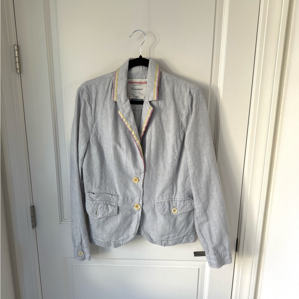 Anthropologie Cartonnier Linen Cotton Stripe Blazer Women’s size 14